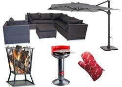 Tuinmeubelen, barbeques, parasols, partytenten