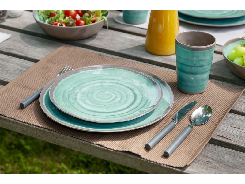 architect Aan het leren rouw Bo-Camp - Servies - 100% Melamine - 12-delig - Halo - Aqua/Terracotta - Te  Velde